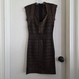 French Connection Metallic Bronze Bandage Bodycon Dress Size 6